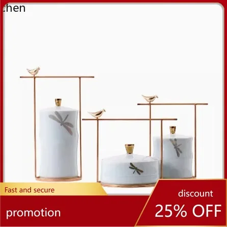 CZ Green Spring Dragonfly Bird Iron Art Ceramic Decoration High-end Entrance Hall Display Shelf Ornament