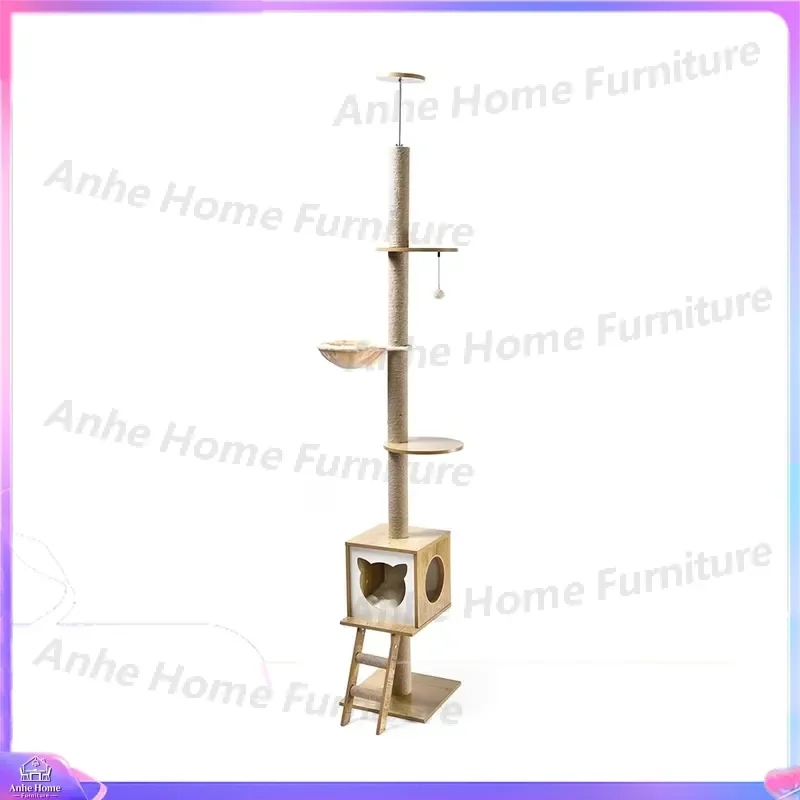 260cm Floor to Ceiling Cat Tree Tower Large Multi Level Climbing Frame Scratching Post for Indoor Cats with Condos Platforms