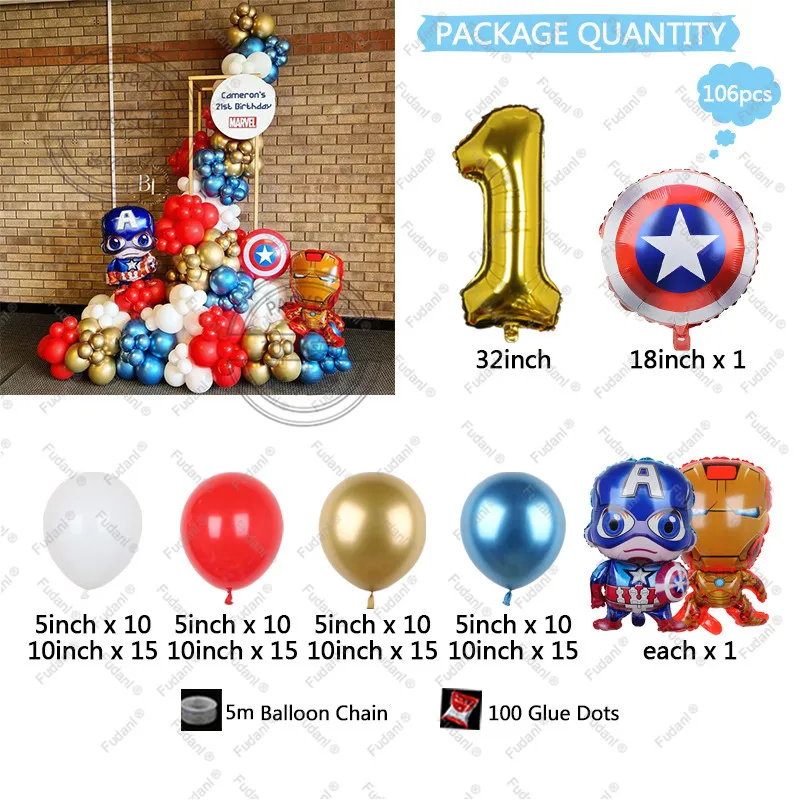 106pc Disney Mini  Avengers Captain Of The United States Shield Foil Balloons Boy Birthday Gifts Baby Shower Decoration Supplies