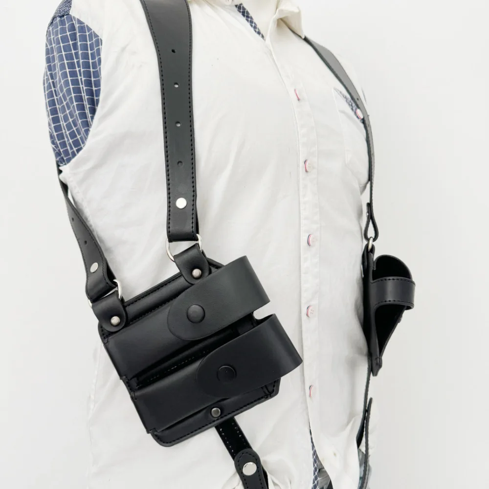 Étui tactique 1911 en cuir véritable pour l'extérieur, avec pochette pour magazines, double épaule, sous les bras, étui pour pistolet en cuir de vache