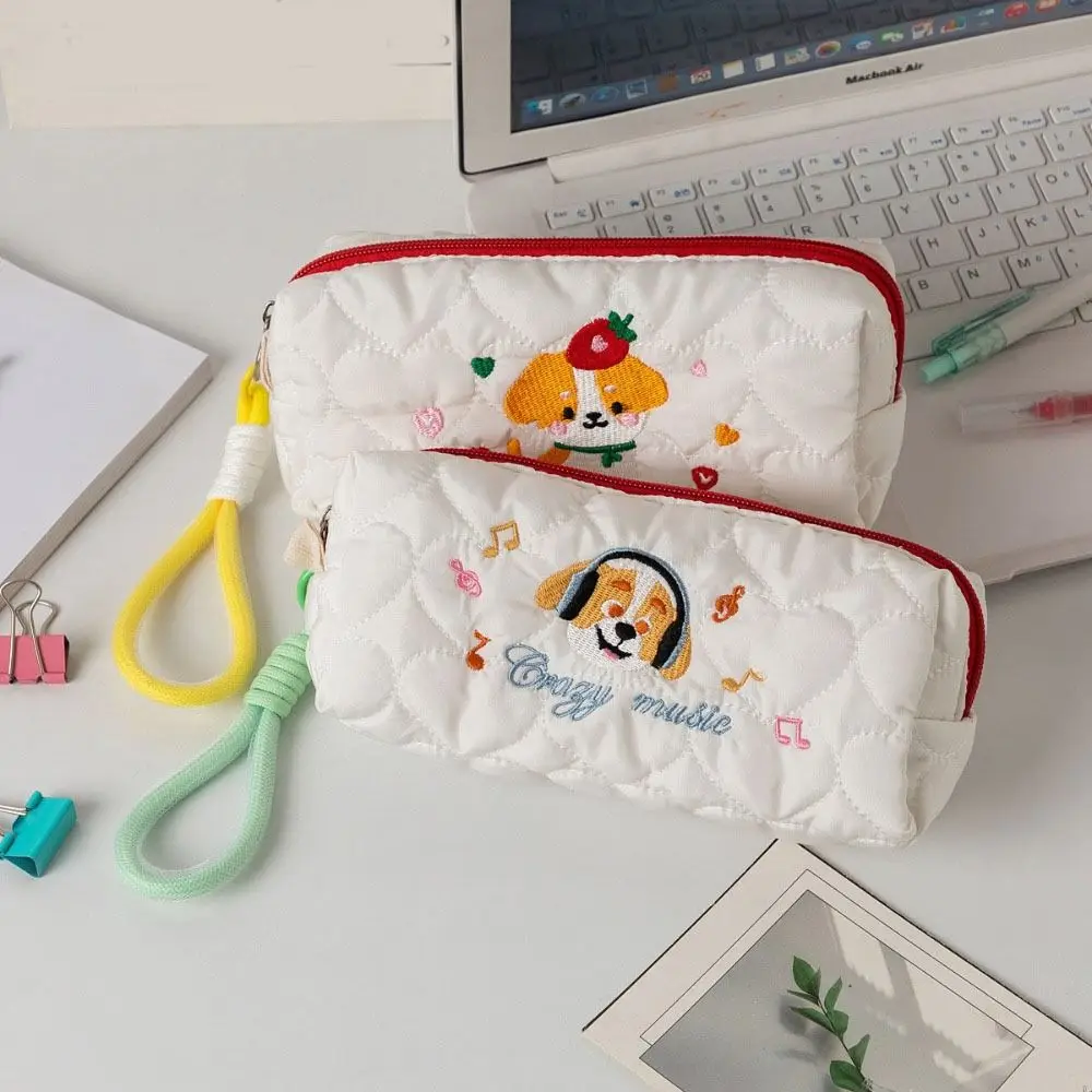 

Cute Embroidered Dog Dog Pen Bag Large Capacity Ins Style Pencil Pouch With Pendant Rope Student Stationery Bag Children