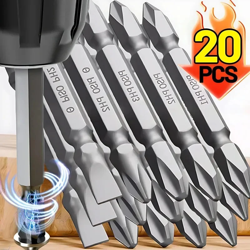 

20/5PCS 65mm S2 Steel Magnetic Screwdriver Bits Set Double Head Hex Shank For PH2 Cross Slotted Electric Drill Screwdriver Bit