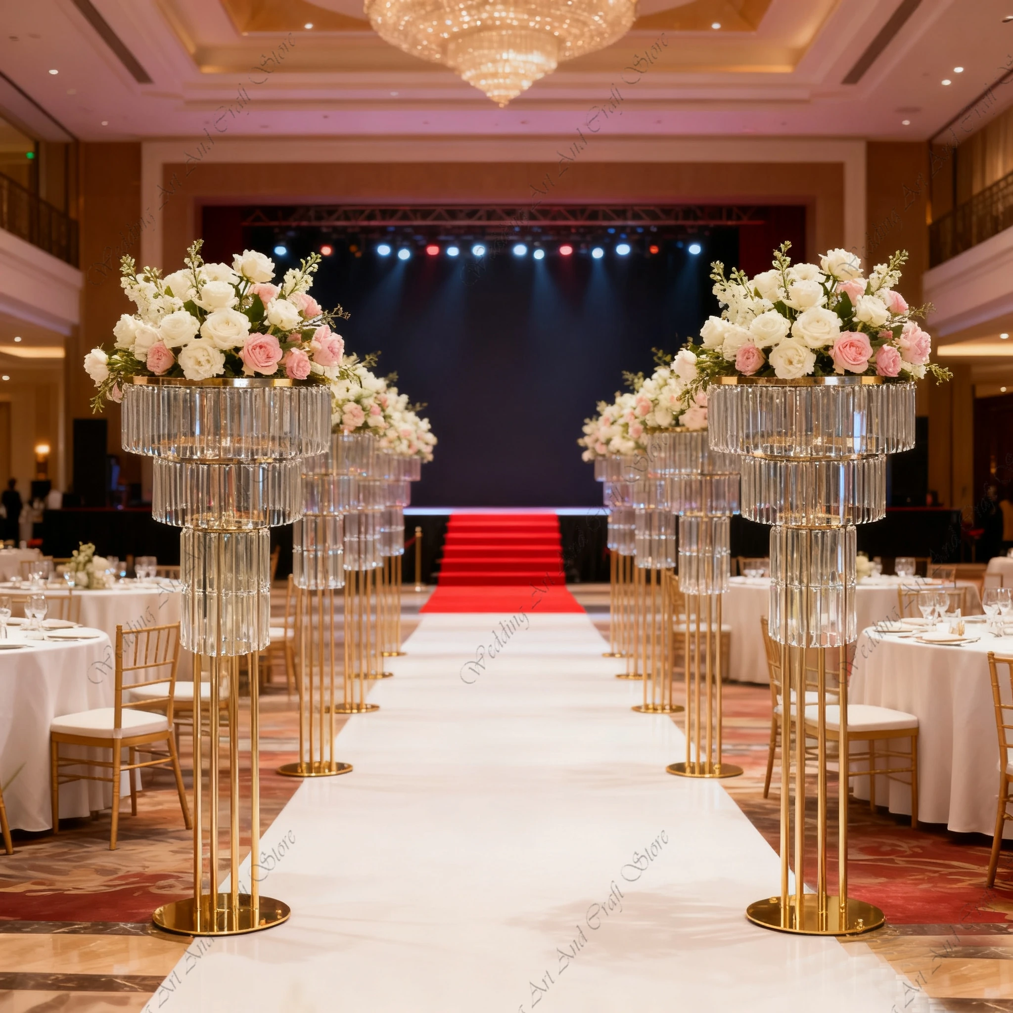 

5pcs 80-120cm Tall f30 Gold Metal Arch Backdrop Stand Artificial Flower Table Floral acrylic walkway pillar Centerpiece Wedding