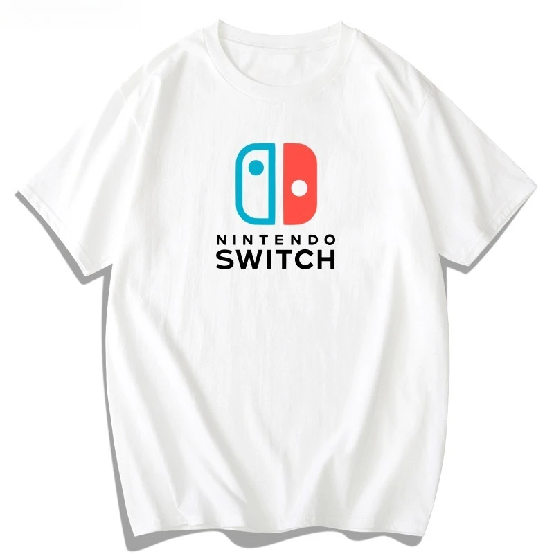 نينتندو سويتش تي شيرت بأكمام قصيرة للرجال والنساء وحدة تحكم لعبة محمولة على الملابس القطن الخالص نصف كم عادية شعبية