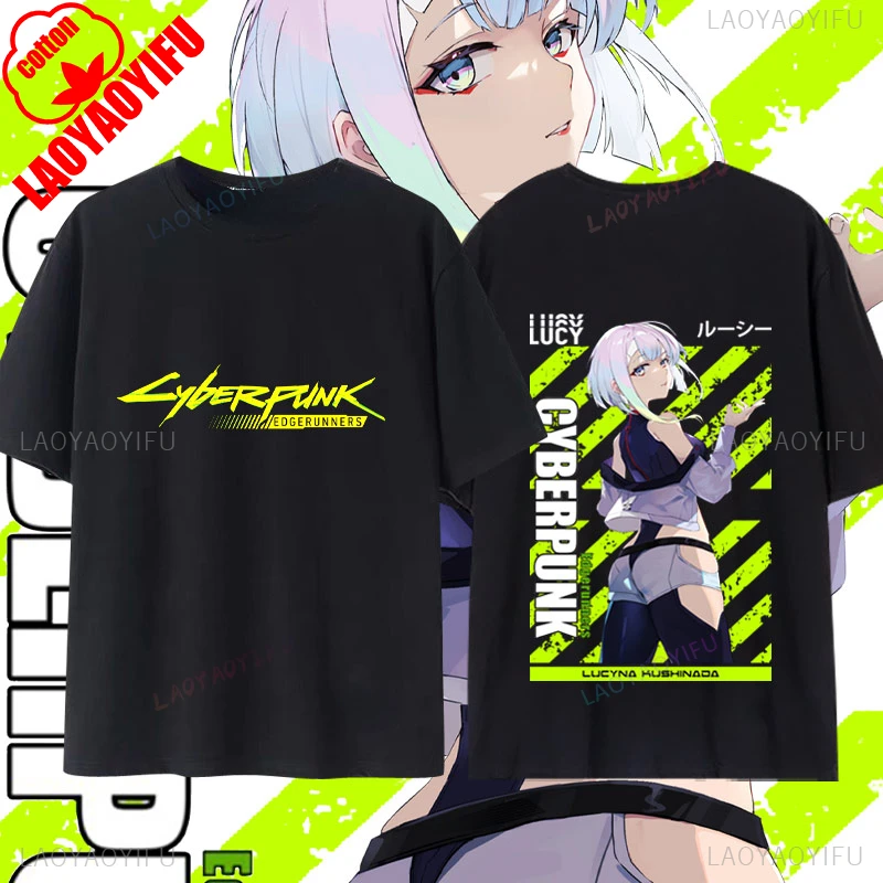 New Arrival Breathe Tops Japan Anim Cyberpunk: Edgerunners T-shirt cotton Casual Loose Otaku T Shirt Kawaii Lucy Printed Tee