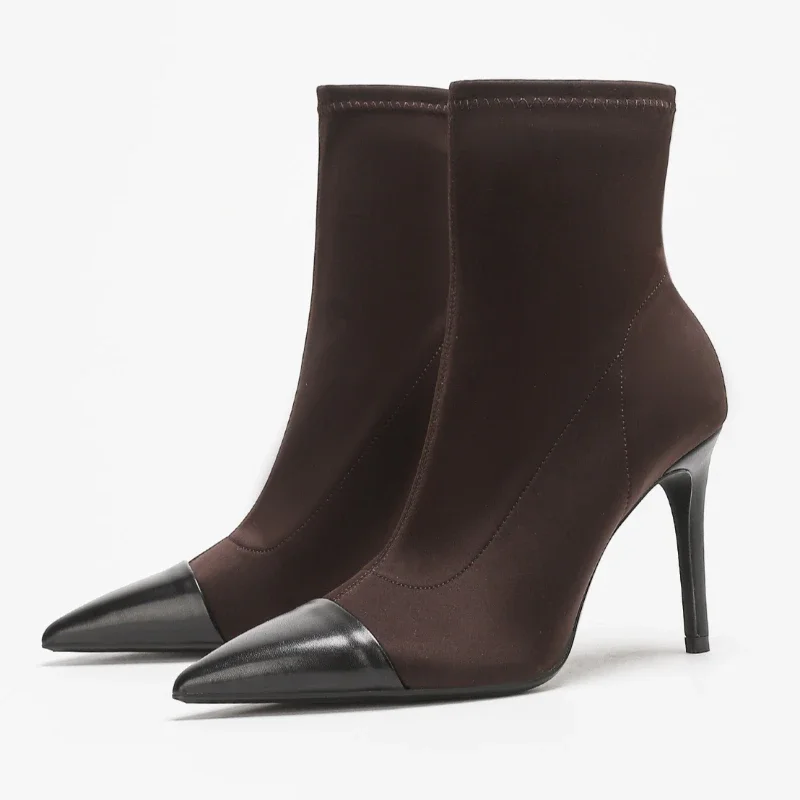 

Fashion Winter Women High Boots Sexy Pointed Toe Slip-on Short Boot Ladies Splicing Elegant Elasticity Boots Women Bottes Femmes