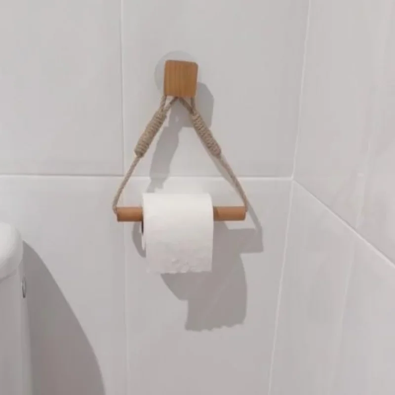 Soporte de madera para papel higiénico, accesorios de baño sin clavos para toallas de papel, soporte para pañuelos montado en la pared, soporte