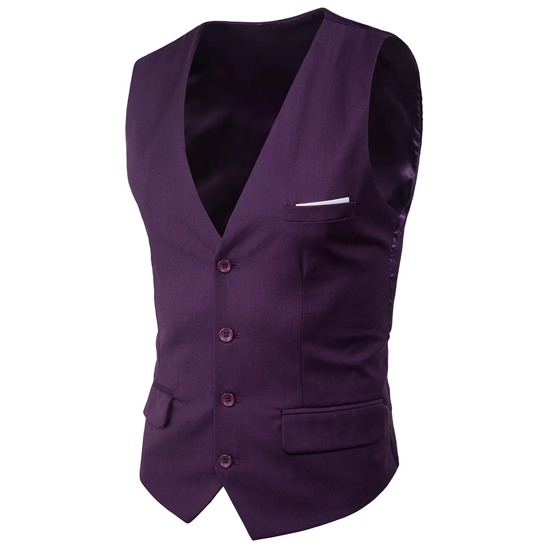 KIDWHXR Man Vest Simple Solid Color Patchwork V-neck Male Waistcoat Single-breasted Slim Breathable Versatile Men Suit Vest