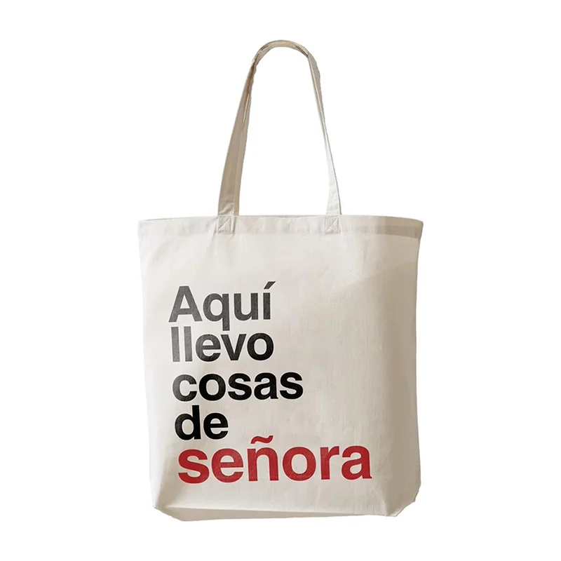 Spanish Tote Bag Cotton Here I Carry Lady Things Original Gift Woman Large Capacity Shoulder Bag Fashion Outdoors Shopping Bags