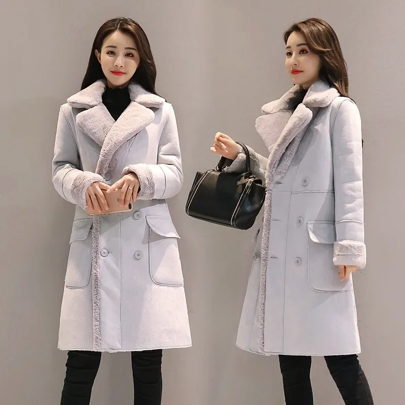 Dropshipping Wholesale Winter Wool Female Thickening Long Collar Fur Faux Jackets Coated Women's Coats Leather