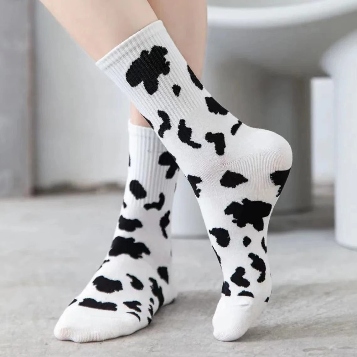 Womens Socks Lovely Cow Pattern Short Socks Creative Printing Socks Ankle Sock Striped Skateboard Socks