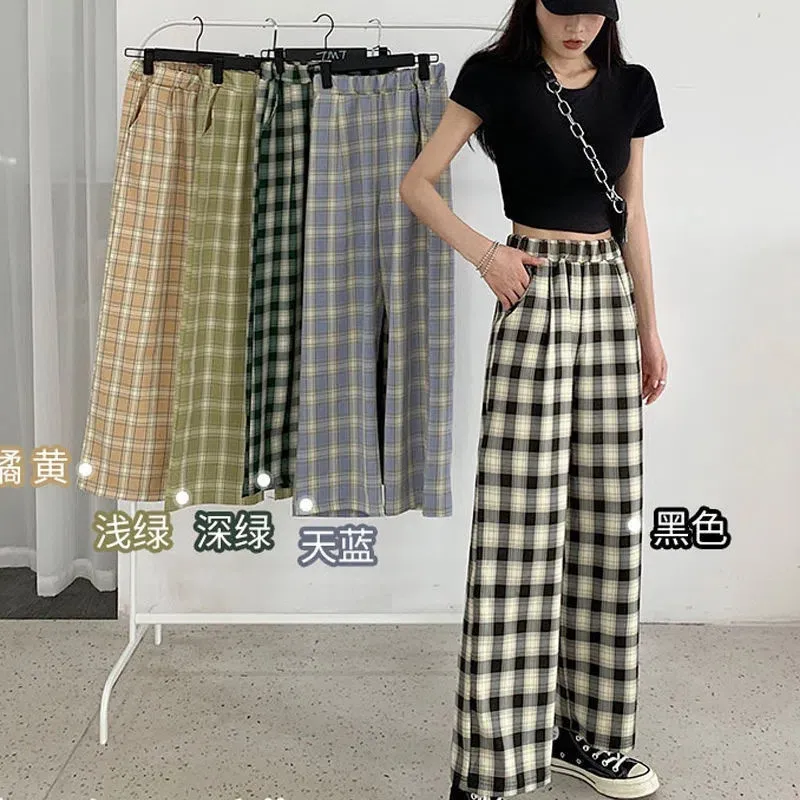 

Plaid Pants Oversize Women Pants High Waist Loose Wide Leg Trousers Ins Retro Teens Straight Trousers Streetwear BB-043