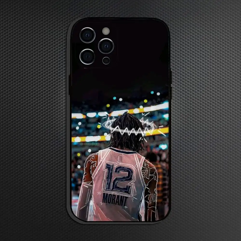 حافظة هاتف كرة السلة Ja Morant 12 لهواتف iPhone 16,15,14,13,12,11 Plus,Pro Max, أخرى غطاء أسود ناعم