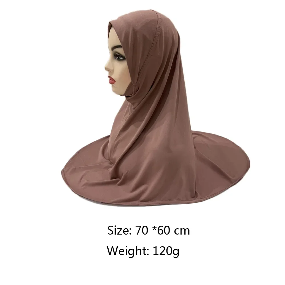 One Piece Big Girls Pray Hijab 70*60cm Muslim Amira Hijab Plain Pull On Islamic Scarf Head Wrap Headband Shawls Khimar Niqab