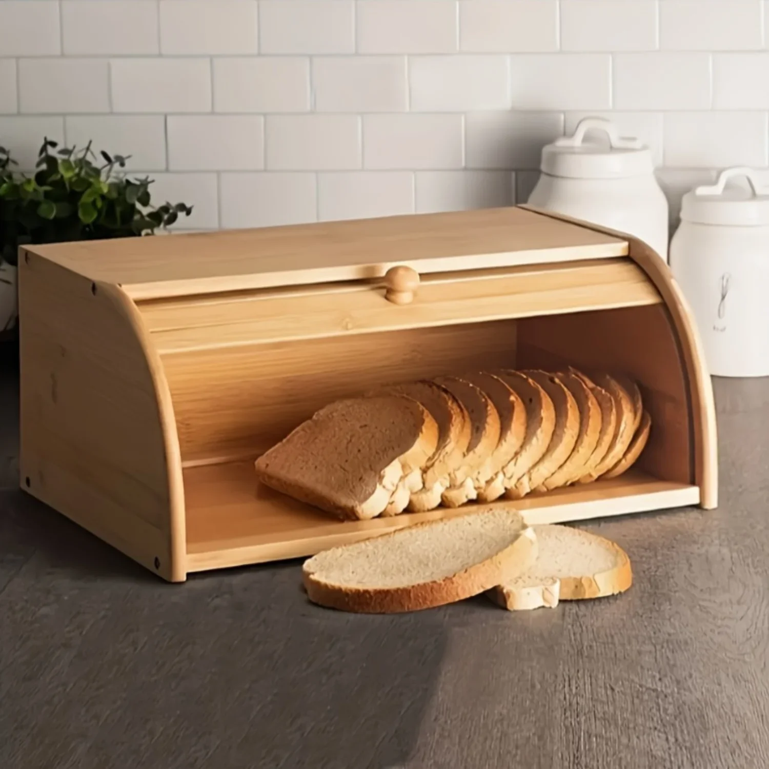 Bamboo Bread Box with Flip Top Lid - Square Countertop Container for Dry Goods, Snacks, Bread, and Pastries - Reusable and Eco-F