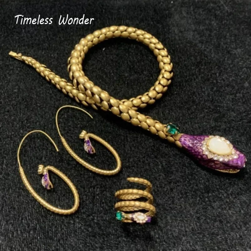 Timeless Wonder Retro Zircon Snake Pave Necklaces for Women Designer Jewelry Runway Top Vintage Trendy Rare Set Classy Lot 3623