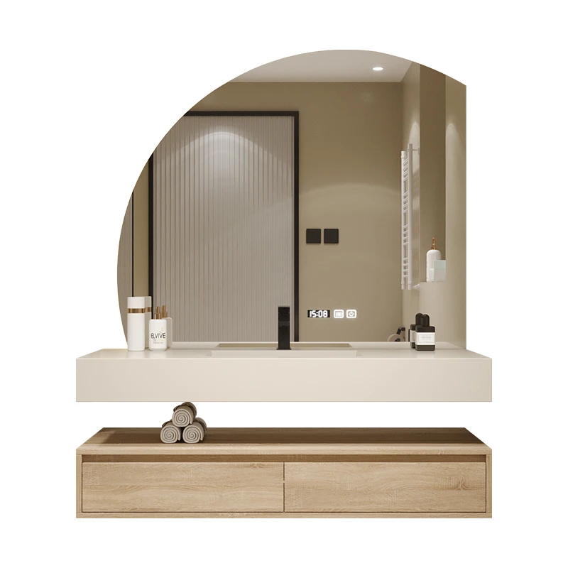 Minimalist light luxury rock slab integrated basin bathroom cabinet combination of solid wood sink wash table bathroom