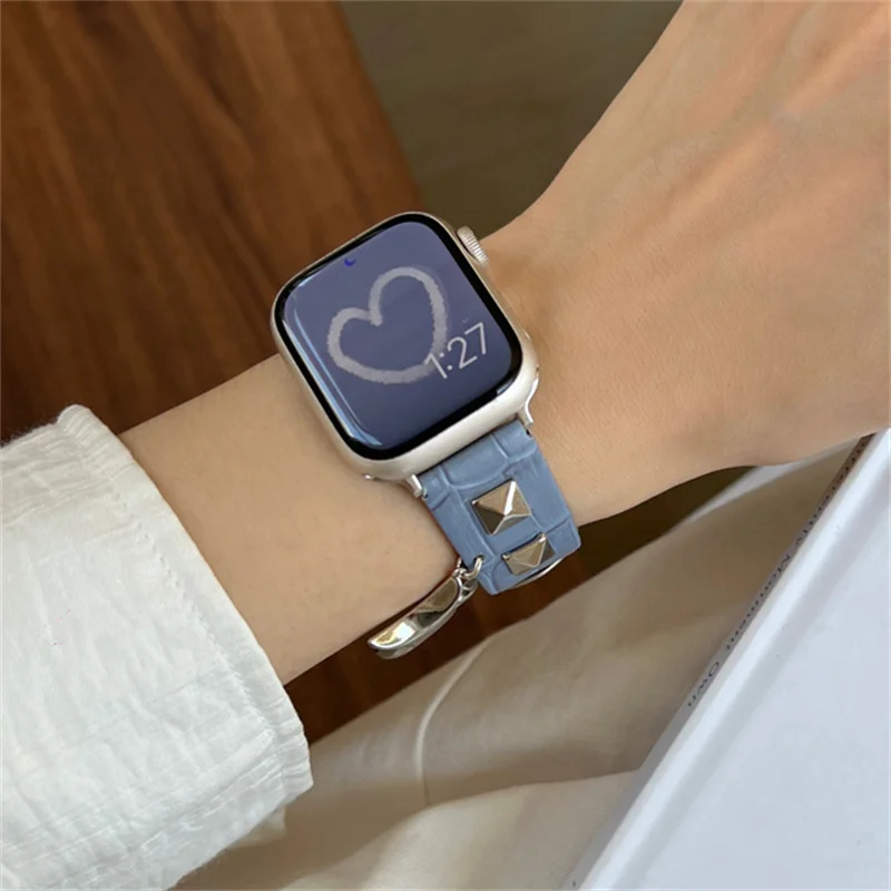 Ремешок Y2k кожаный для Apple Watch Band Ultra2 49 45 44 41, роскошный браслет с подвеской в виде ящерицы для часов серии 9 8 7