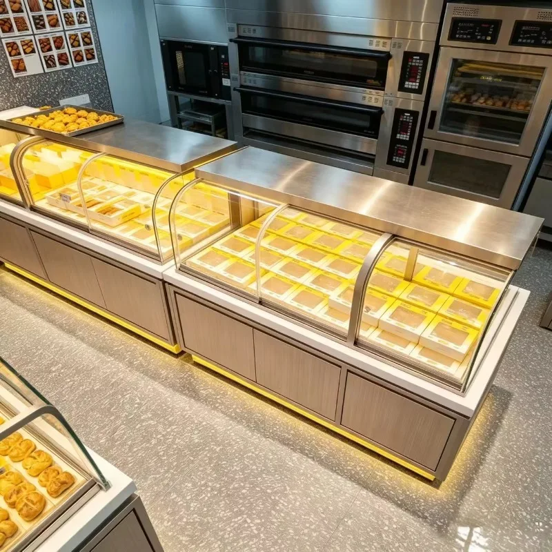 

Commercial curved glass bread display cabinet | Stainless steel bread display cabinet
