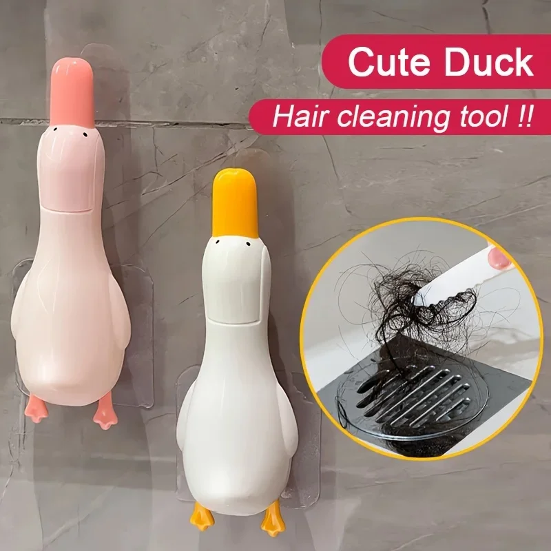 2-in-1 Cute Duck Shaped Double-head Design Cleaning Clip Dust Stain Removal Shovel - Bathroom Cleaner Tool With Drainage Hole