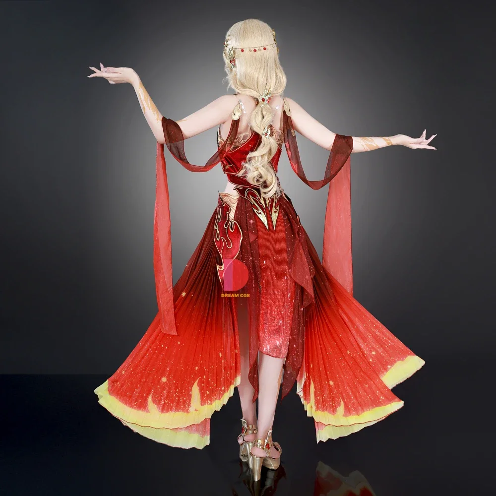 Hot Game Naraka:bladepoint Cannan Blazing Flame Women Cosplay Costume Anime Red Dress Party Uniform Hallowen Play Role Clothes