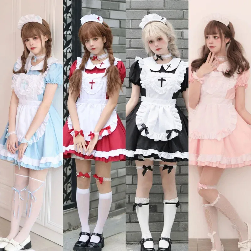 

Halloween Christmas Role Play Women Girls Daily Suit Cross Maid Outfit Cosplay Cute Japan Style Outfit Housemaid Cosplay Costume