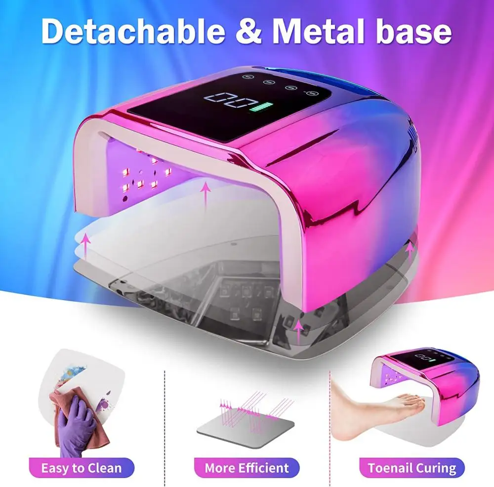 96W Wireless Nail Lamp with Mirror Pad Cordless Gel Polish Dryer Pedicure Machine UV Light for Nails Rechargeable Nails LED Lamp