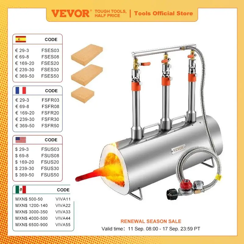 VEVOR Propane Forge Portable 2/3 Burner Tool and Knife Making Large Capacity Blacksmith Farrier Forges Furnace Blacksmithing