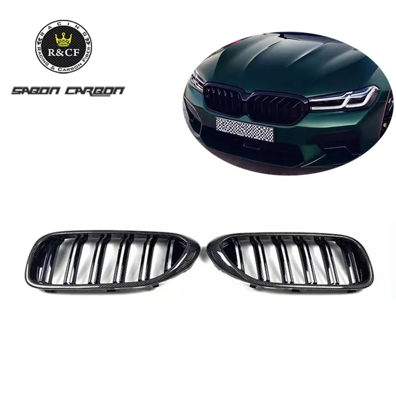 OEM Style Carbon Fiber Double Slat Front Kidney Grille Mesh for BMW F90 M5 2018 2019