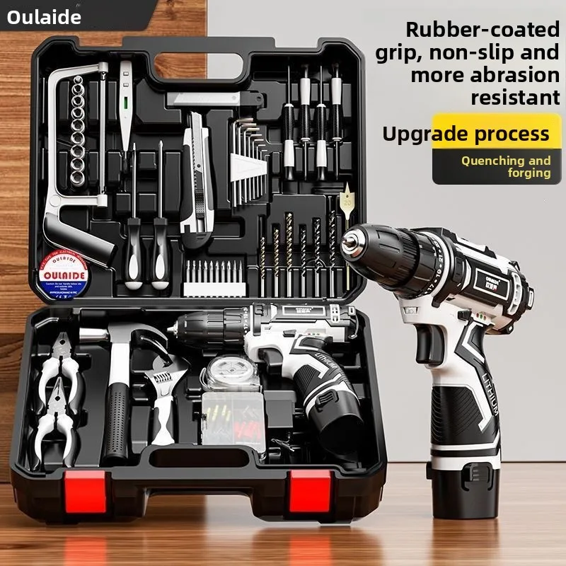 148 Piece Household Tool Kit with 12V 21V Cordless Drill Electric Screwdriver Hand Tool Set in Molded Case for Home Repair and