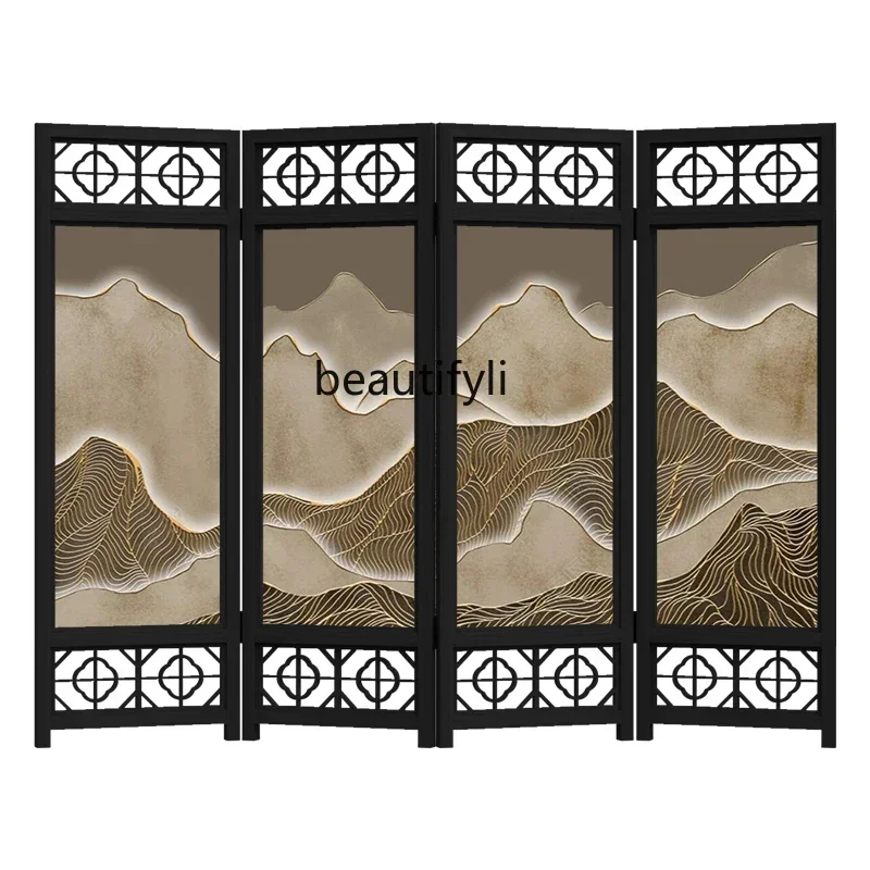 New Chinese-style folding screen partition living room entry semi-transparent yarn bedroom block mobile landscape folding screen