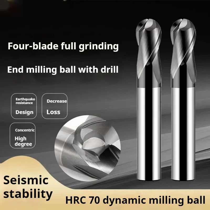 

HRC70 Ball Nose End Mill Tungsten Carbide Cutter CNC Router Bit Milling Tool R0.5 2 4 6 810mm 2 Flute Metal Steel Machining Tool