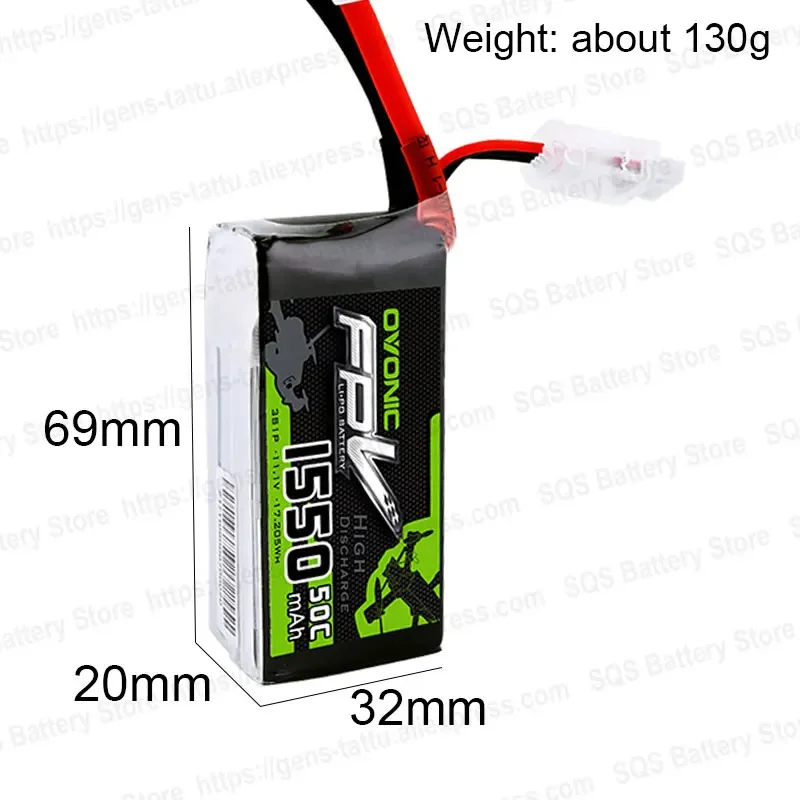 OVONIC 1550mAh 11.1V 50C Max 100C 3S1P Lipo Battery XT60 Plug for FPV Frame Drone Quadapter Helicopter Boat Car