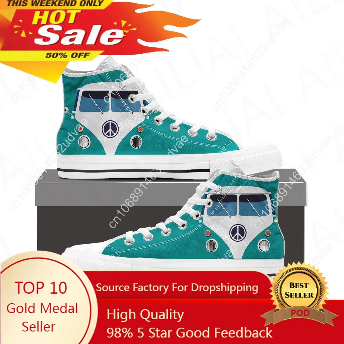 

ELVISWORDS Hippies Vans Printing Shoe Women's High Top Vulcanized Shoes Light Breathable Shoes Canvas Shoes Zapatos Mujer