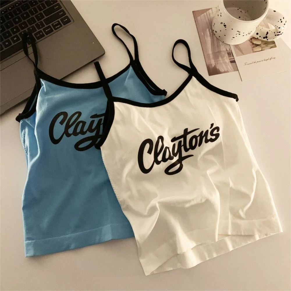 Fashion with Pads Letter Printed Tank Top Camisole Bralette Women Y2K Crop Tops Vest Korean Style Summer
