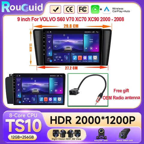 9inch For VOLVO S60 V70 XC70 XC90 2000 - 2008 Android 16 Auto Car Radio Multimedia Video Player GPS Navigation No 2din DVD QLED