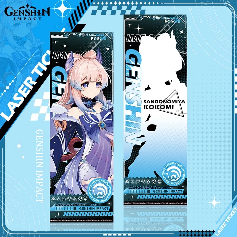 

Anime Genshin Impact Sangonomiya Kokomi Kamisato Ayato Tartaglia Cosplay Laser ticket bookmark Two sided ambitus