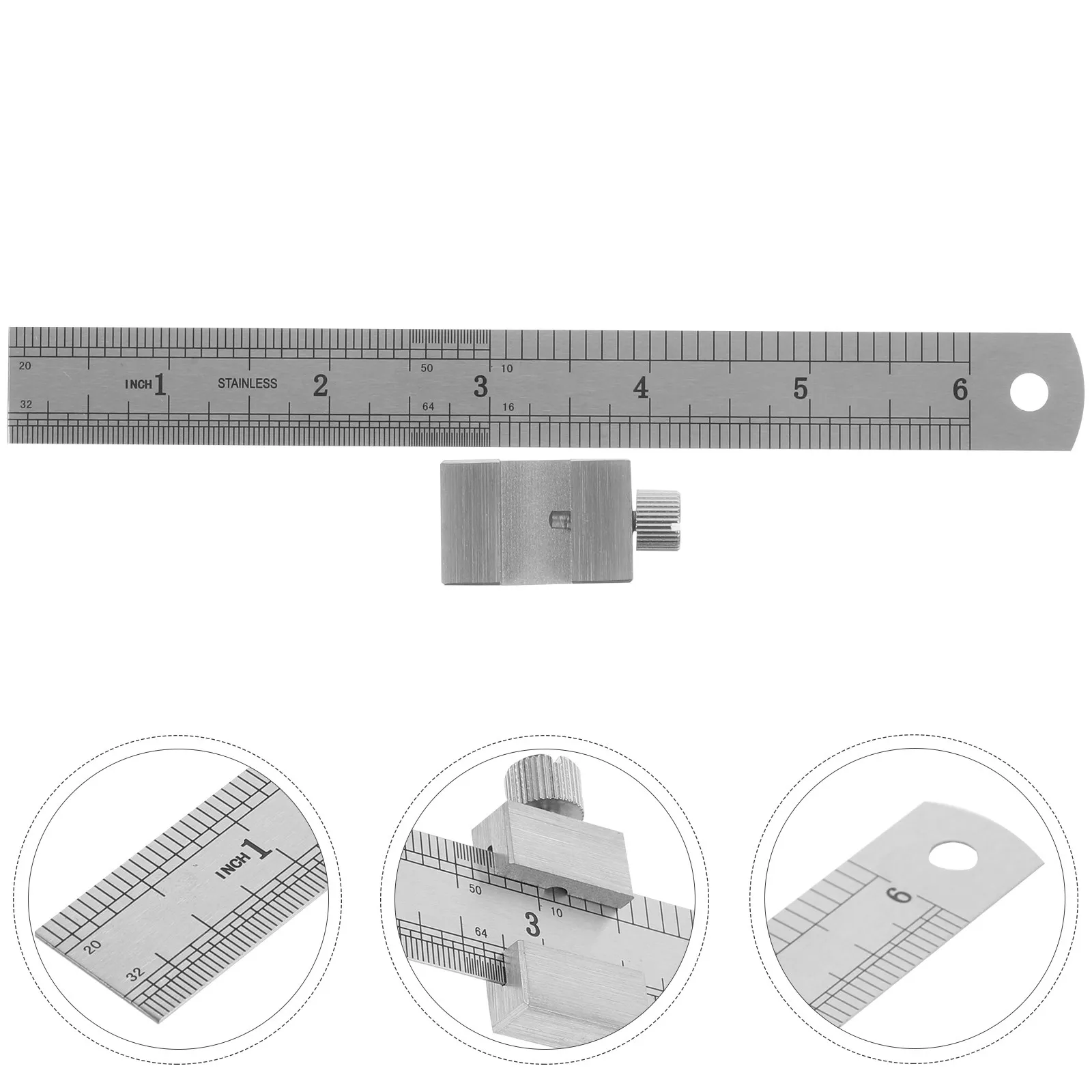 1Set Thickened Stainless Steel Ruler Straight Scale Measuring Tool Ruler Stopper Precision Engineering Woodworking Drawing Metal