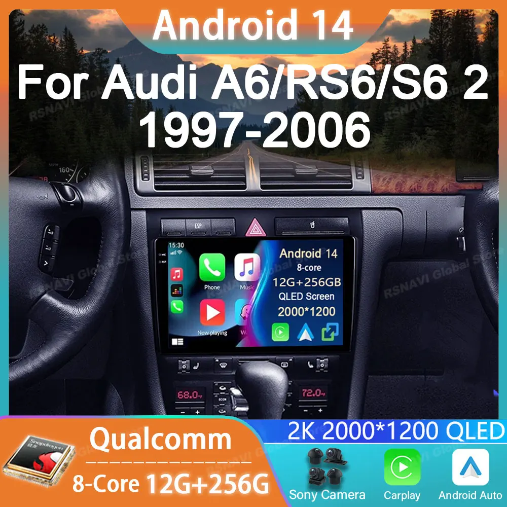 

Car Radio Android 14 For Audi A6 C5 1997 - 2004 S6 2 1999 - 2004 RS6 1 2002 - 2006 Multimedia Player Navigation Auto GPS Carplay