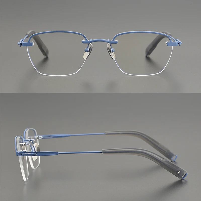 Quality Acetate Titanium Square glasses frame Business elite men's frameless glasses can be customized Lens