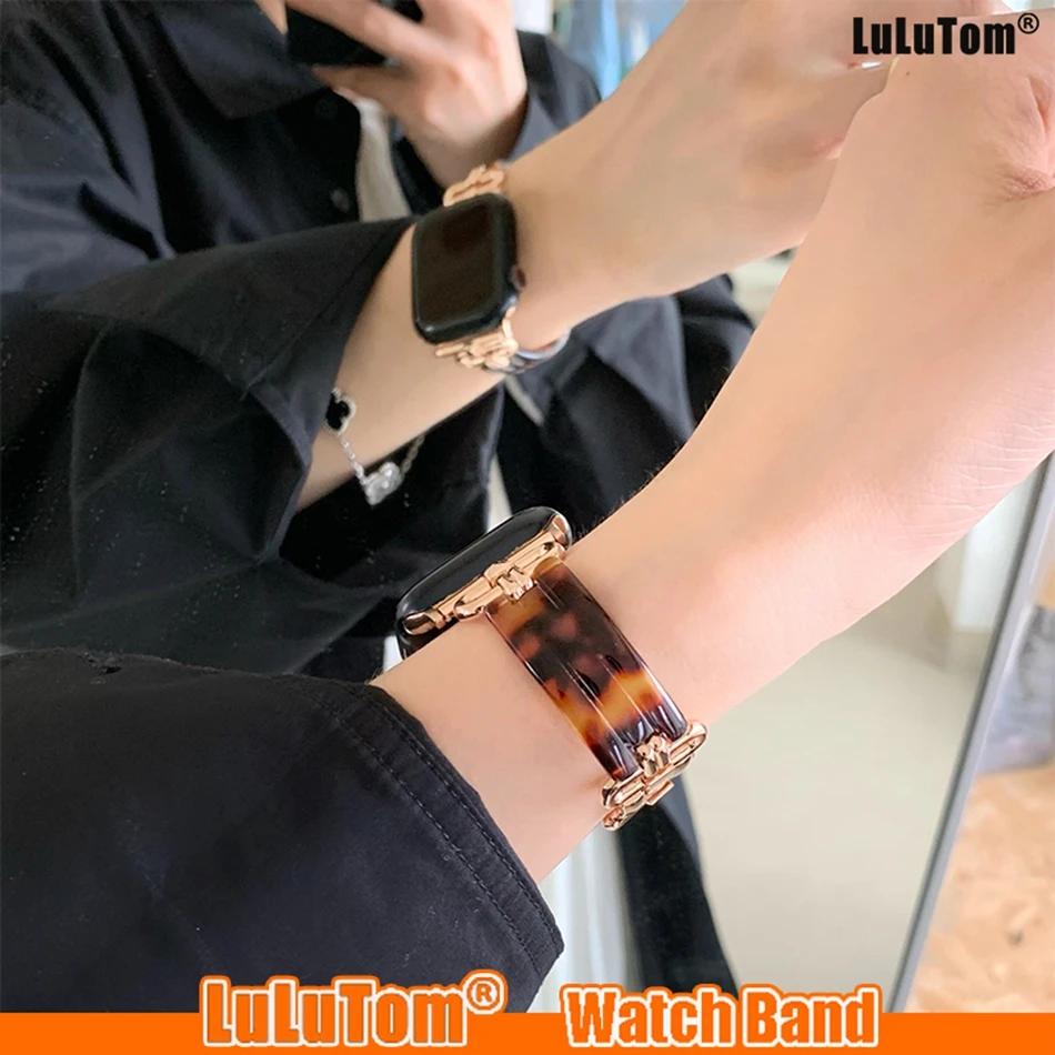 38 مللي متر 42 مللي متر الراتنج امرأة سوار Iwatch سلسلة الترا 8 6 7 5 SE 4 ارتفع الذهب معدن حزام ل سوار ساعة يد آبل 45/44 مللي متر 49 مللي متر 40/41 مللي متر