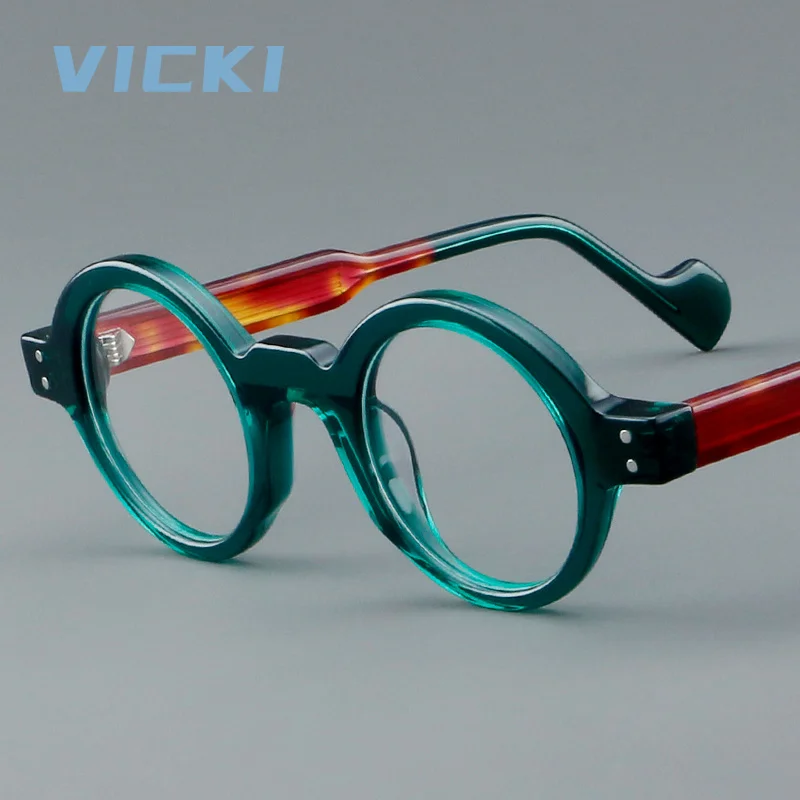 VICKI Retro Unique Geometric Round Progressive Multifocal Photochromic Anti Blueray Glasses Customizable Prescriptions Available