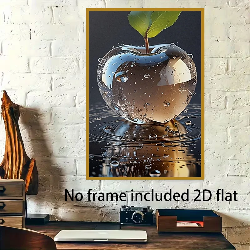 2D Flat, 2D Flat, [2D Flat] 1pc Decorative Canvas Painting Metallic Texture Apple Water Droplet Canvas Art, Light And Shadow
