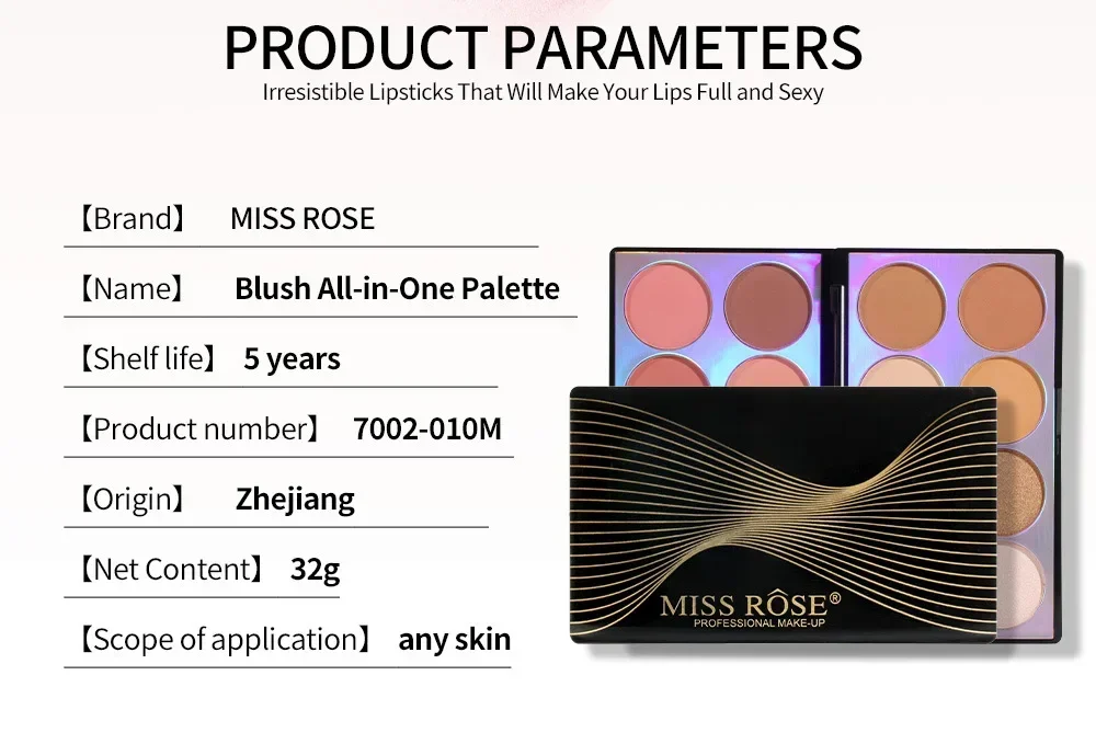 MISS ROSE-Palette d'ombres à barrage 3 en 1, 16 documents, fard à joues multifonction, surbrillance, contour, maquillage, longue tenue, visage, haute qualité