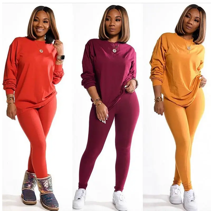 Calças de manga comprida Slim Fit Sports Set para mulheres, roupa de lazer sexy, cor sólida, outono e inverno, venda quente