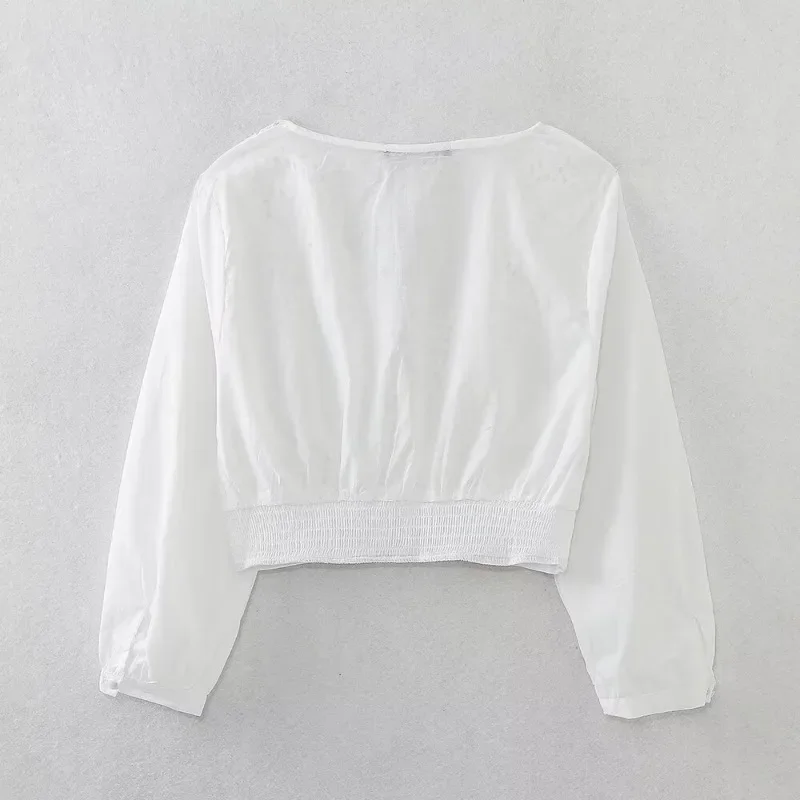 Elegant Blouses For Women 2024 Deep V-neck Cotton White Embroidery Feminine Blouse Summer Long Sleeve Women\'s Shirts