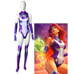 Starfire 십대 Cos 타이탄 슈퍼 히어로 점프수트 젠타이 바디 수트, 할로윈 애니메이션 코스프레 코스튬, 섹시한 여성 카니발 파티 의상