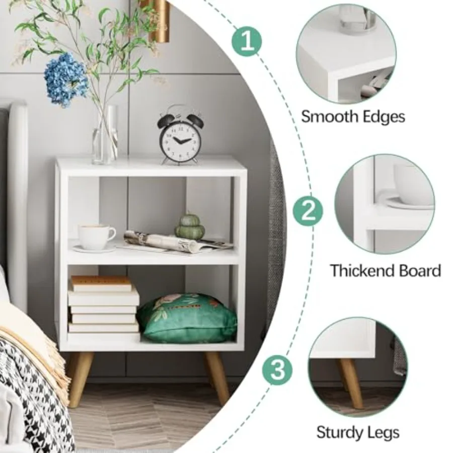 Night Stand White Nightstand Modern End Table with Open Storage 2-Tier Bedside Table for Small Space Living Room Bedroom