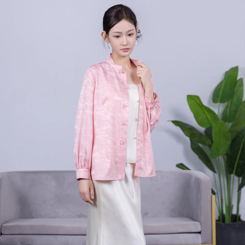 

Новая осенняя женская рубашка 2025 года в китайском стиле, розовая, с принтом, премиум-класса, солнцезащитная верхняя одежда, универсальный топ для повседневной носки