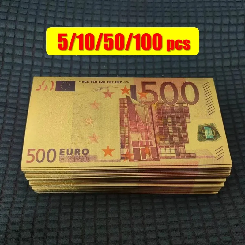 5~100pcs Plastic 500 Euro Gold Banknotes Colorful Euros Money Commemorative Notes 24K Gold Plated European Banknotes